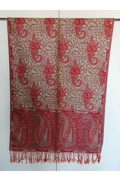 Butik Tülin Unisex Authentic Viscous Multicolor Patterned Soild Textured Tasseled Soft Shawl Made in India
