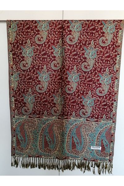 Butik Tülin Unisex Authentic Viscous Multicolor Patterned Soild Textured Tasseled Soft Shawl Made in India
