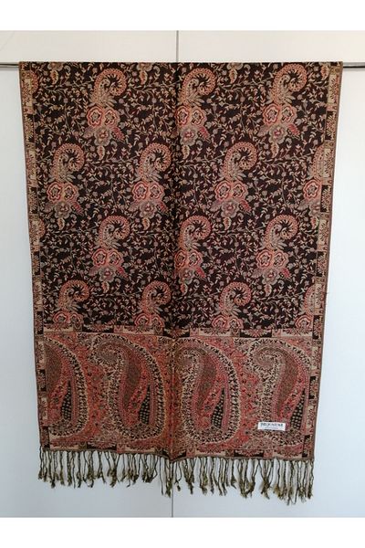 Butik Tülin Unisex Authentic Viscous Multicolor Patterned Soild Textured Tasseled Soft Shawl Made in India