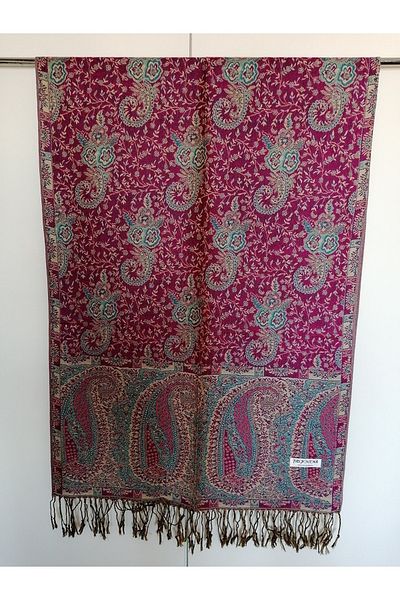 Butik Tülin Unisex Authentic Viscous Multicolor Patterned Soild Textured Tasseled Soft Shawl Made in India
