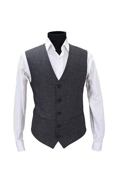 MENTOR REGALO Men's Vest V-Neck Gray Herringbone 50364