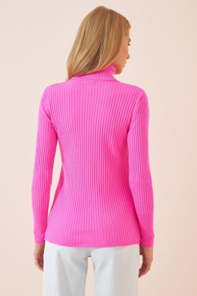 Happiness İstanbul Pulover roz de damă cu talie înaltă din Lycra cu coaste DD01007