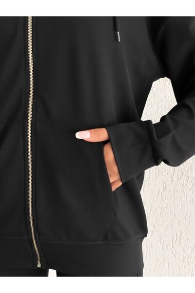 Noa Noa Cardigan cu glugă cu fermoar din material Lakos