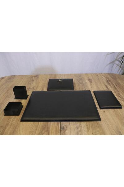 Zemtigo 5 Parça Klasik Siyah Ofis Lüks Deri Sümen Takımı