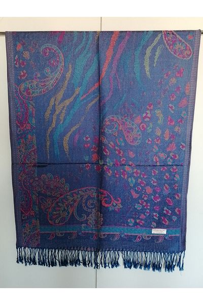 Butik Tülin Unisex Authentic Acrylic Multi-Colored Patterned Soild Textured Tasseled Soft Shawl Made in India