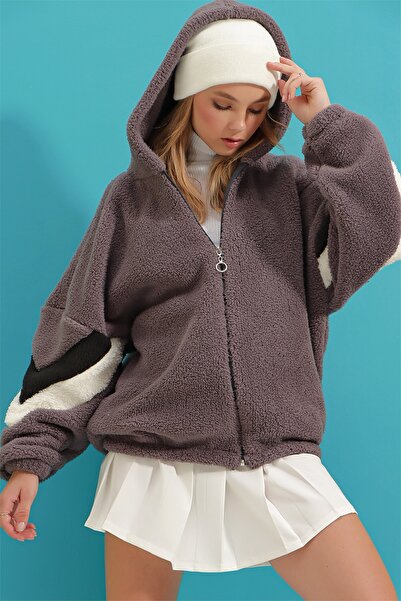 Trend Alaçatı Stili Sweatshirt - Grau - Oversize