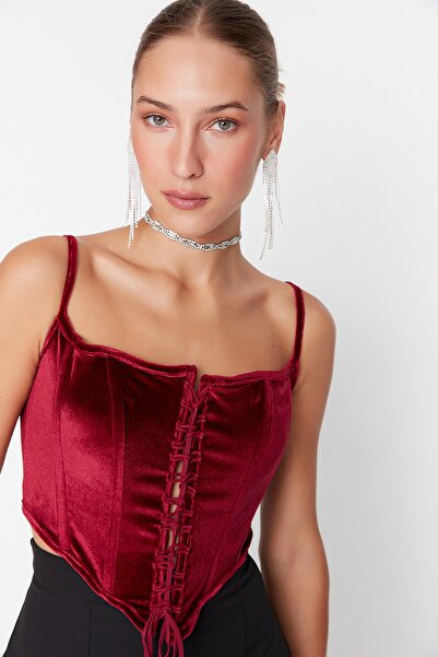 Trendyol Collection Burgundy Front Tie Detailed Bustier TPRAW23BS00014