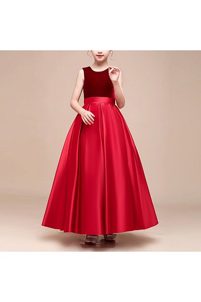 NSM Girl Child Red Velvet Party Birthday Ball Gown Graduation Satin Skirt Princess Evening Dress