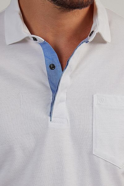 ENQUE Tricou alb de bază pentru bărbați, cu buzunare, cu închidere cu capse