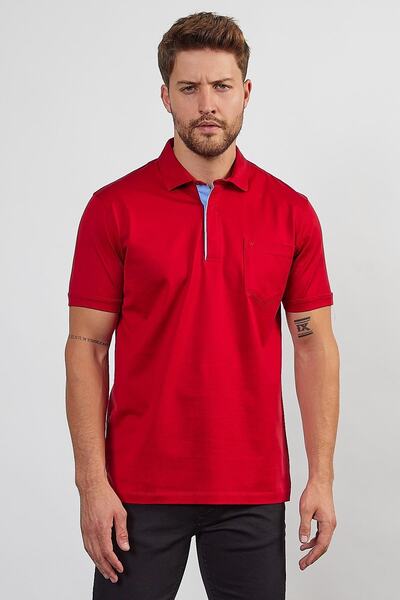 ENQUE تي شيرت رجالي أساسي ذو رقبة بولو باللون الأحمر الداكن