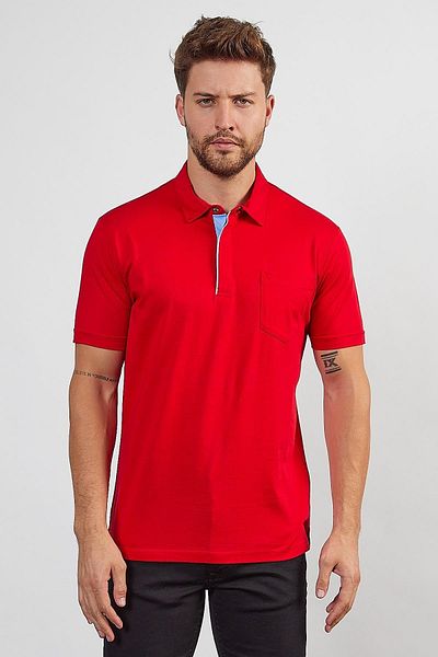 ENQUE Ανδρικό μπλουζάκι Basic Pocket Snap Fastener Skinny Pomegranate Polo Neck T-shirt