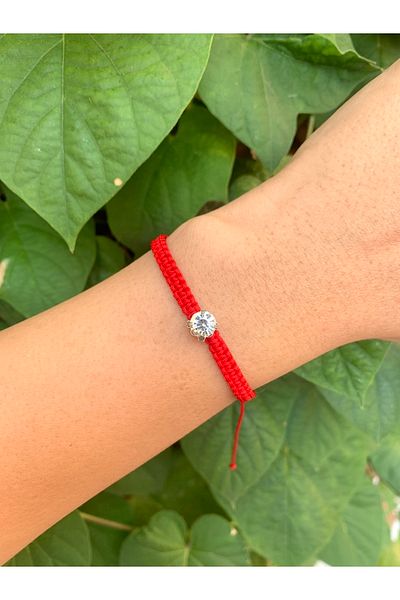 Atelier Çağla Red Solitaire Macrame Rope Bracelet