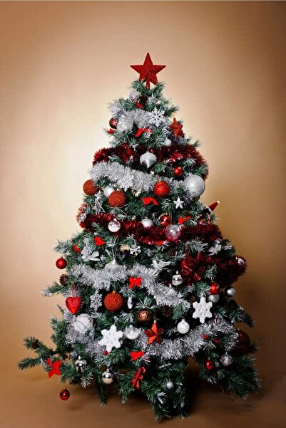 Huzur Party Store Ασημένια χριστουγεννιάτικη γιρλάντα για γενέθλια στολίδι από πεύκο γκρι ασημί 200x7 εκ. που κρέμεται από τον αυχένα