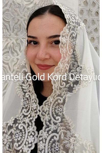 Lady Rio Γαλλική γκιπούρ δαντέλα Mevlüt Shawl Special Day Chiffon Shawl Φουλάρι αρραβώνων Κουτί προίκας