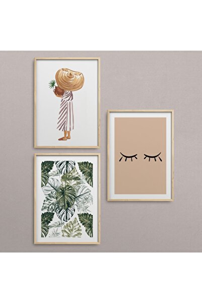 HOMEPACK Doğal Ahşap Çerçeveli 3'lü Tablo Seti Hpn031