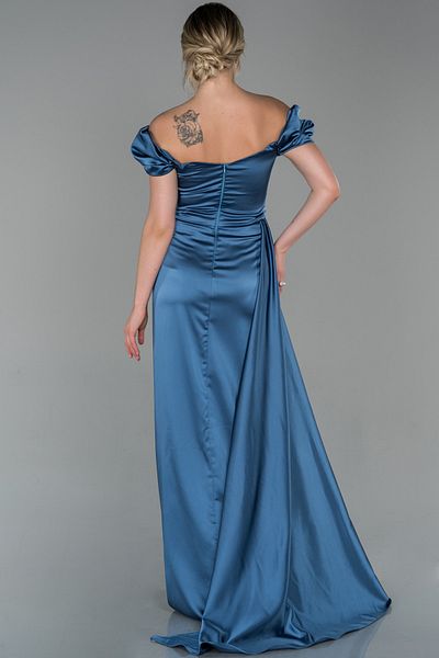 Abiyefon Leg-Cut Boat Neck Long Satin Evening Dress Abu1606