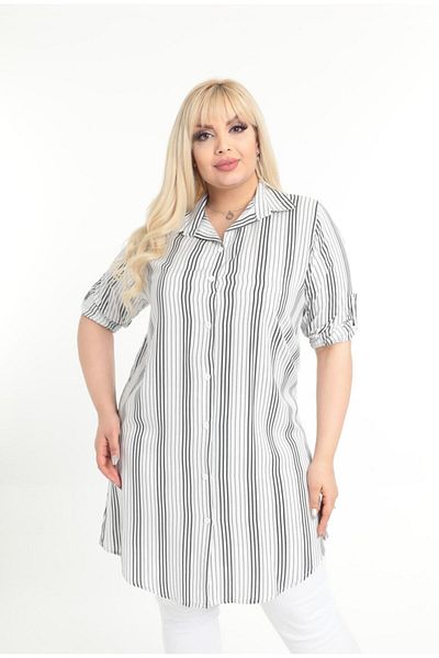 By Alba Collection Tunică de damă, bumbac, viscoză, cu dungi mari, alb