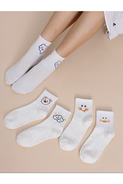 footmania Σετ 5" Ζευγάρι Γυναικείες Μισές Κάλτσες Fun White Socks