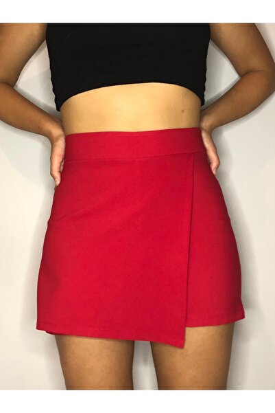 AL&SU BUTİK Kadın Kırmızı Mini Şort Etek
