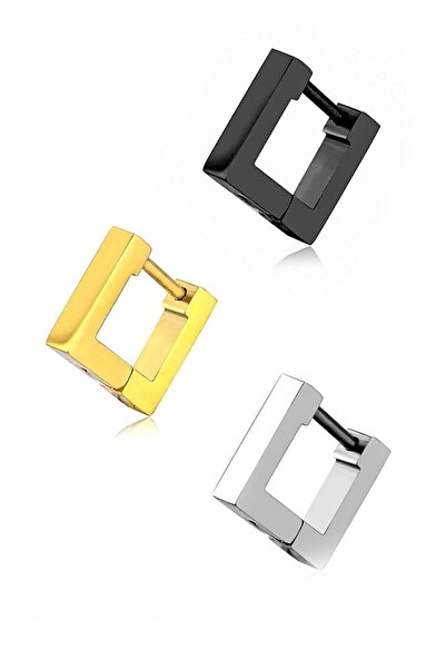TREND COLLECTİON 3 Colors Square Shaped Steel Earring Set