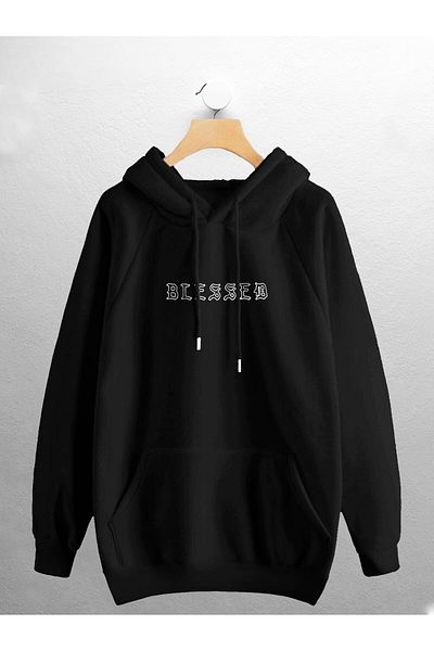 Joza Outdoors Sweat oversize negru cu imprimeu Blessed pentru femei unisex