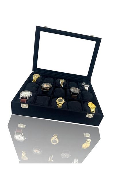 Dijital Çarşı Richbox 15'Li Watch Box Black/Alcantara Suede Decorative Corner Protection