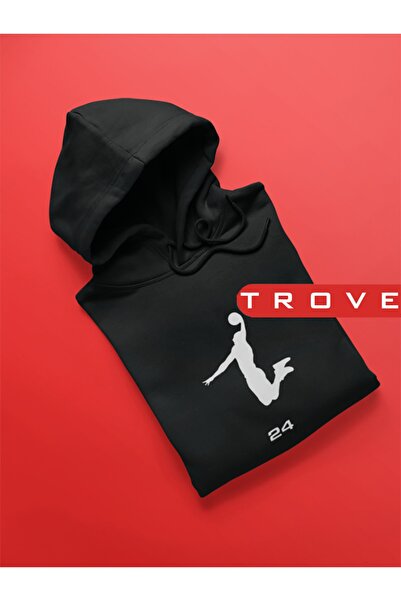 TROVE Hanorac negru cu mânecă lungă, unisex, femei, bărbați, numărul 24 Baske...