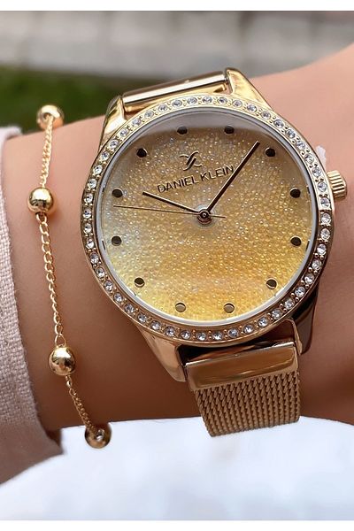 Daniel Klein Glittery Gold Dial Women's Wristwatch and Bracelet Gift