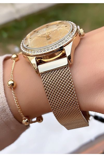 Daniel Klein Glittery Gold Dial Women's Wristwatch and Bracelet Gift