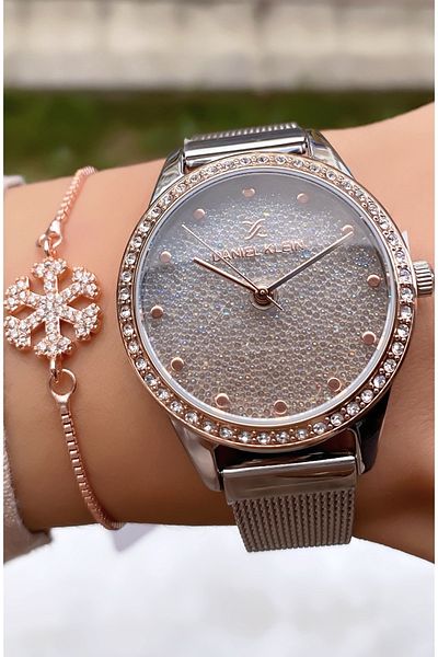 Daniel Klein Brand Rose Silver Color Women's Wristwatch - Bracelet Gift