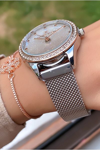 Daniel Klein Brand Rose Silver Color Women's Wristwatch - Bracelet Gift