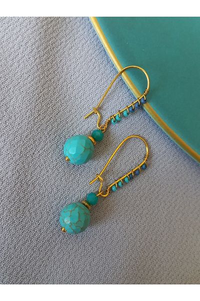 delay art Turquoise Stone Authentic Earrings Handmade Ethnic Bohemian Women's Bijouterie Jewelry