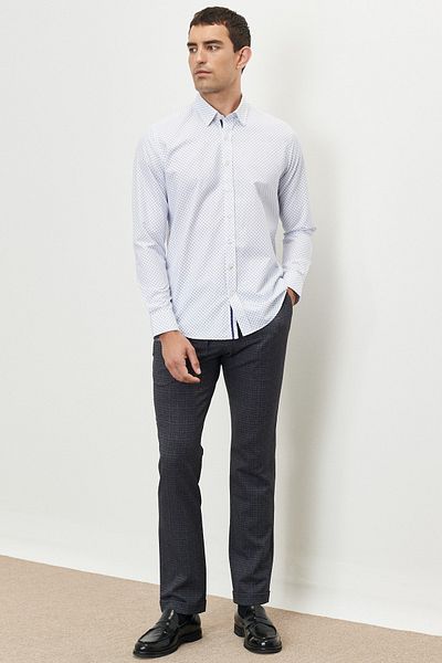 ALTINYILDIZ CLASSICS Cămașă pentru bărbați, alb-albastru, slim fit, cu guler cu nasturi, cu imprimeu