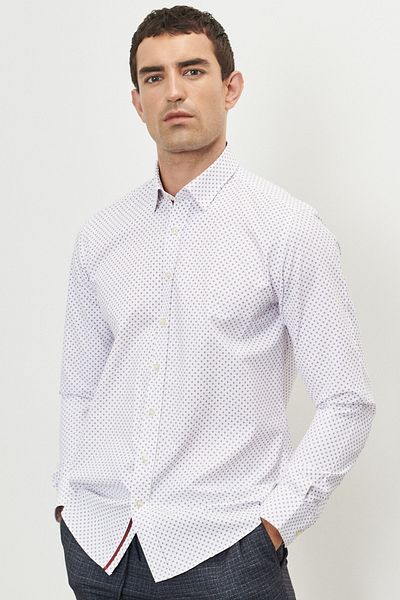 ALTINYILDIZ CLASSICS Cămașă pentru bărbați, alb-visiniu, slim fit, cu guler cu nasturi, cu imprimeu