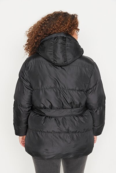 Trendyol Curve Black Regular Fit Puffer Jacket - TBBAW23AW00009 with Tie Detail