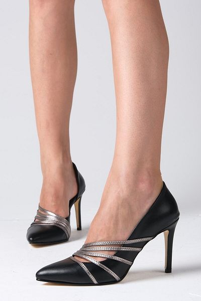 Mio Gusto Lily Silver Banded Black Stiletto