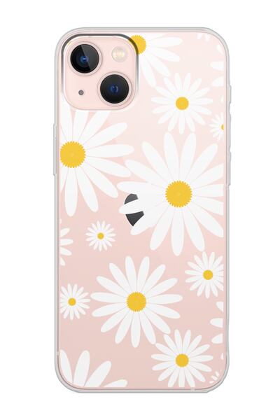 Spoyi iPhone 14 Transparent Daisy Design Transparent Silicone Phone Case