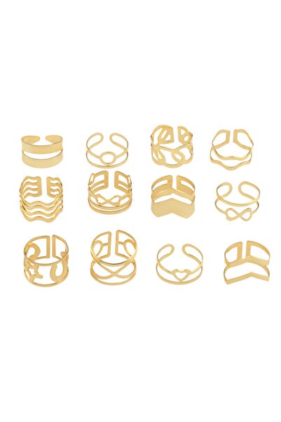 Ervalina مجموعة مكونة من 12 قطعة خاتم 1412 لون ذهبي