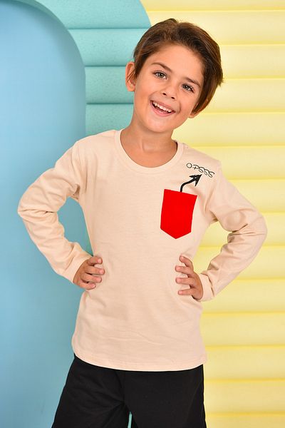 ZUZUNGA Hanorac pentru băiat Opsss Crem Pocket