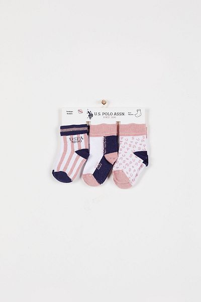 U.S. Polo Assn. Powder Baby Girl 3-Piece Socks Set