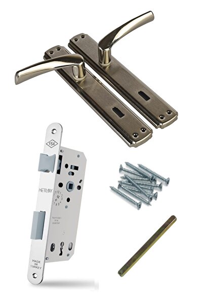 ŞENEL Yapı Market Bravo Nikel Saten Oda Kapı Kolu + Metlox Sessiz Döndürülebilir Dilli Oda Kilit 40-23 Mm Takım