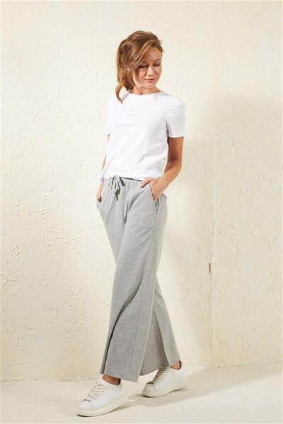 ESPİNA Women's Gray Melange Loose Trousers Sweatpants