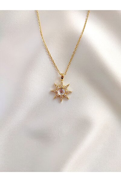 Evorya Kadın Paslanmaz Çelik Gold Opal Taşlı Kutup Yıldızı Kolye