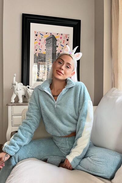 Pijamaevi Σετ Πιτζάμες με Μπλε φερμουάρ με λεπτομέρειες Crop Full βελούδινα