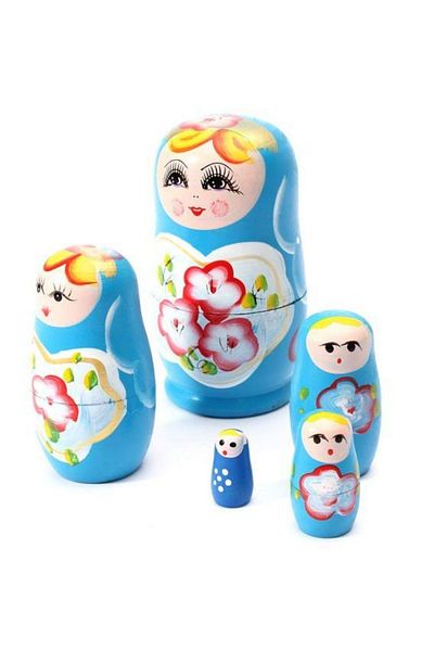 Dünyadan Hediyeler Wooden Matryoshka Baby Set of Five Blue