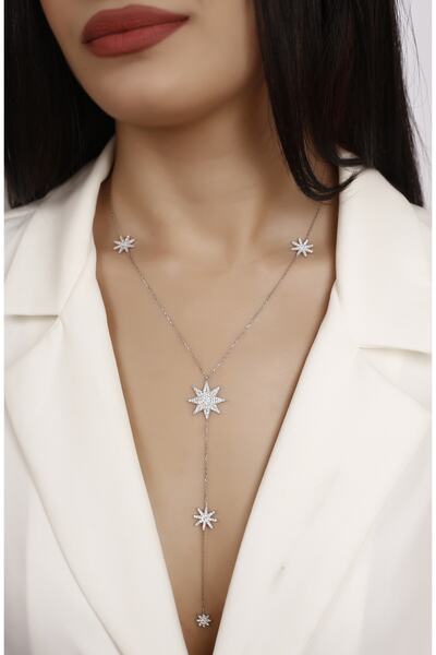 Lia Berto Çoklu Yıldızlı 925 Ayar Gümüş Uzun Kolye