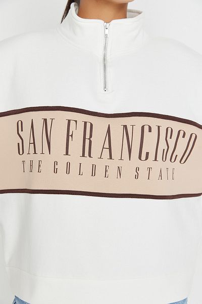 Trendyol Collection Ecru Basic Bedrucktes Sweatshirt aus dickem Fleece-Strick TWOAW23SW00117