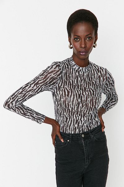 Trendyol Collection Zebra Pattern Tulle Knitted Blouse