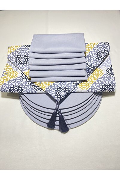 Amerikan Servisi Çini Gri Desen Peçeteli Takım