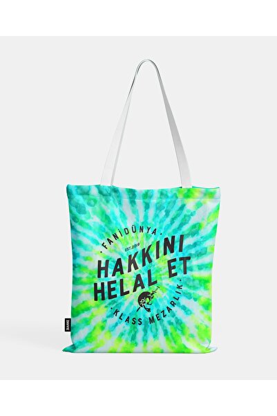 Ölümlü Dünya Iki Taraflı Baskılı Astarlı Iç Cepli Körüklü Mavi Batik Kalın Kanvas Çanta Tote Bag